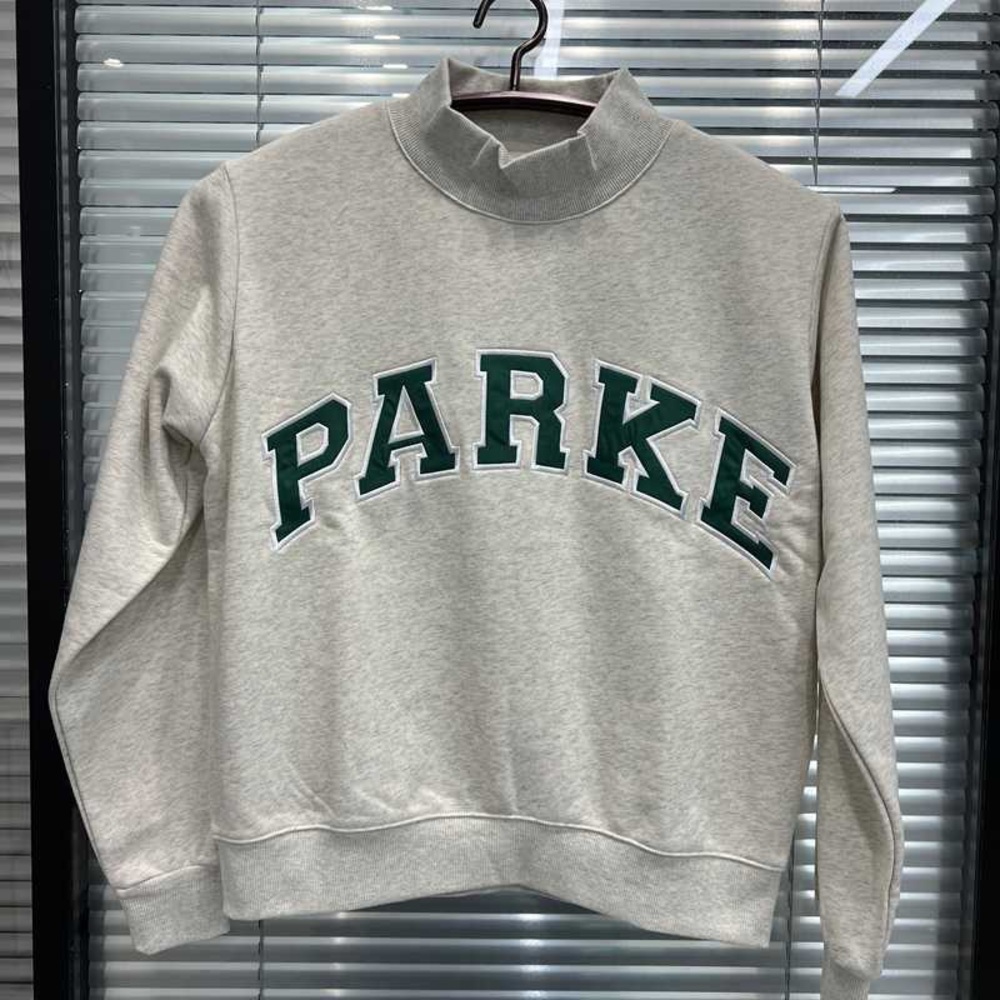 Parke Light Gray Pullover Sweatshirt with Green Collegiate Appliqué